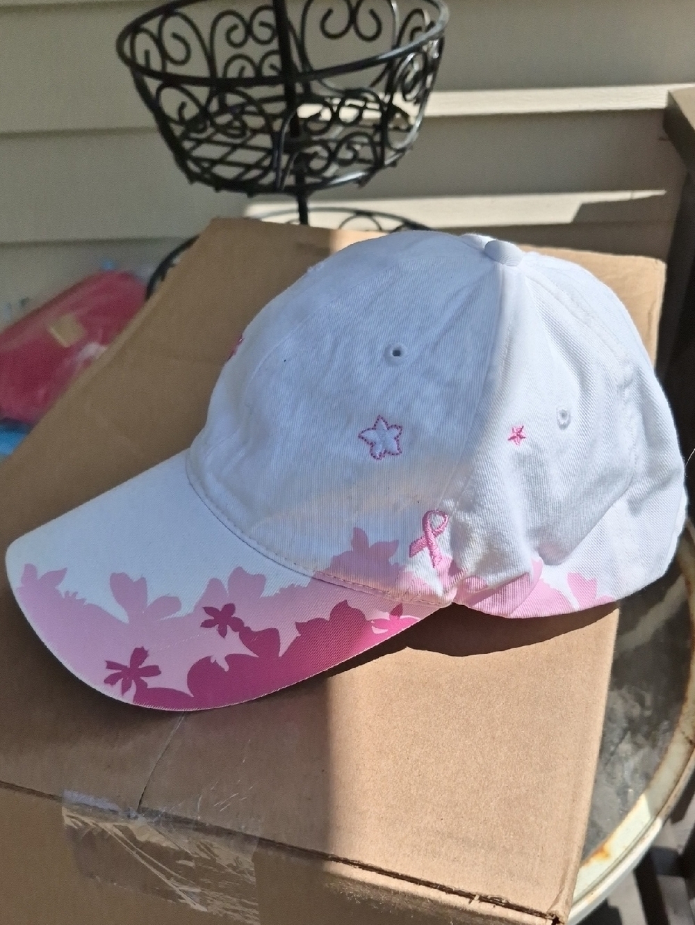 Vintage Breast Cancer Site Baseball Cap  Pink Floral & Ribbon Awareness Adj